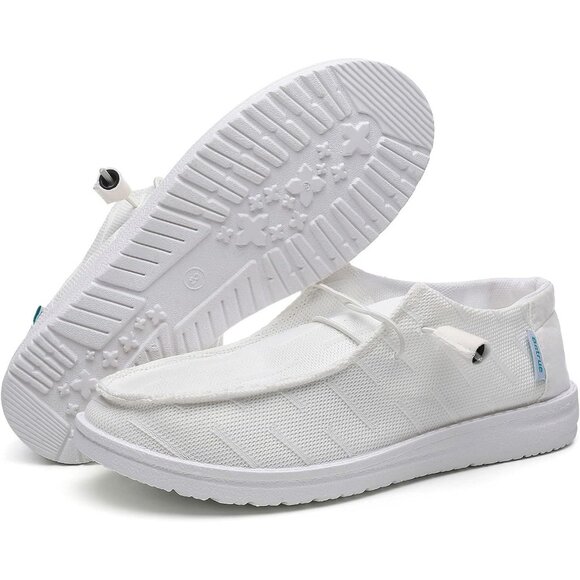 Women's Lightweight Casual Slip On Deck Canvas Loafers Sneakers Boot White Shoes - Picture 6 of 7